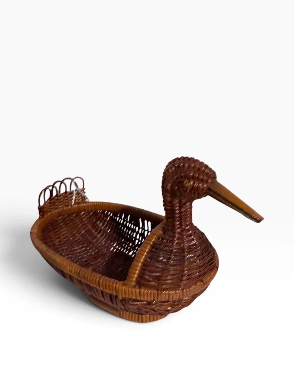 Vintage Wicker Duck Basket Handwoven Rattan Bird Goose Boho Farmhouse Decor